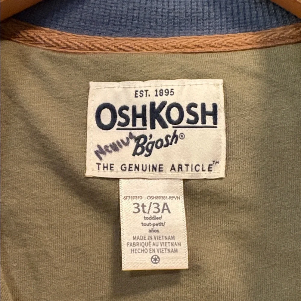 OshKosh B'gosh Corduroy Puffer Vest in Olive Green & Navy Sz 3T